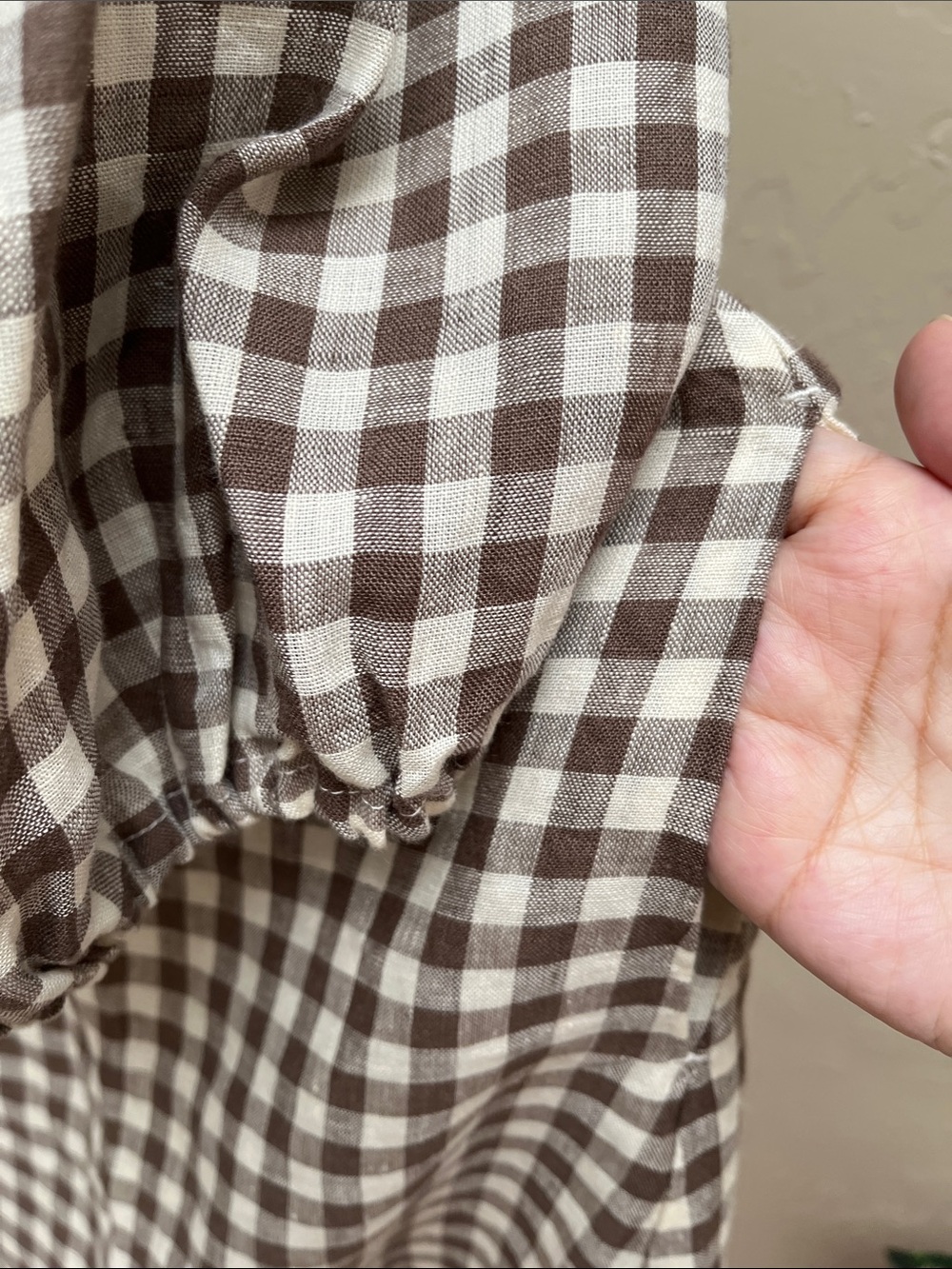 notPERFECTLINEN Mari Puff Sleeve Dress, Lightweight Chocolate Gingham, M, NWOT - Picture 7 of 14